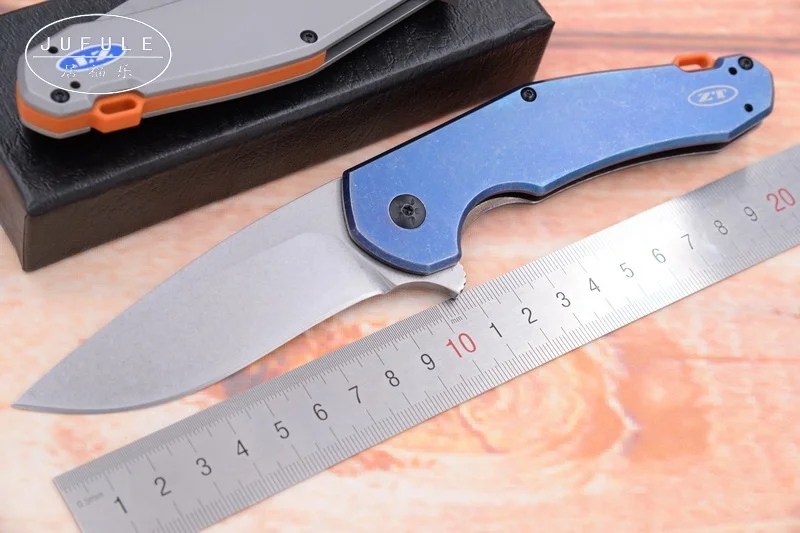 Синий JUFULE ZT0220 Флиппер D2 лезвие стальная ручка титановое покрытие открытый лагерь выживания карманный EDC инструмент складной обеденный кухонный нож - Цвет: Синий