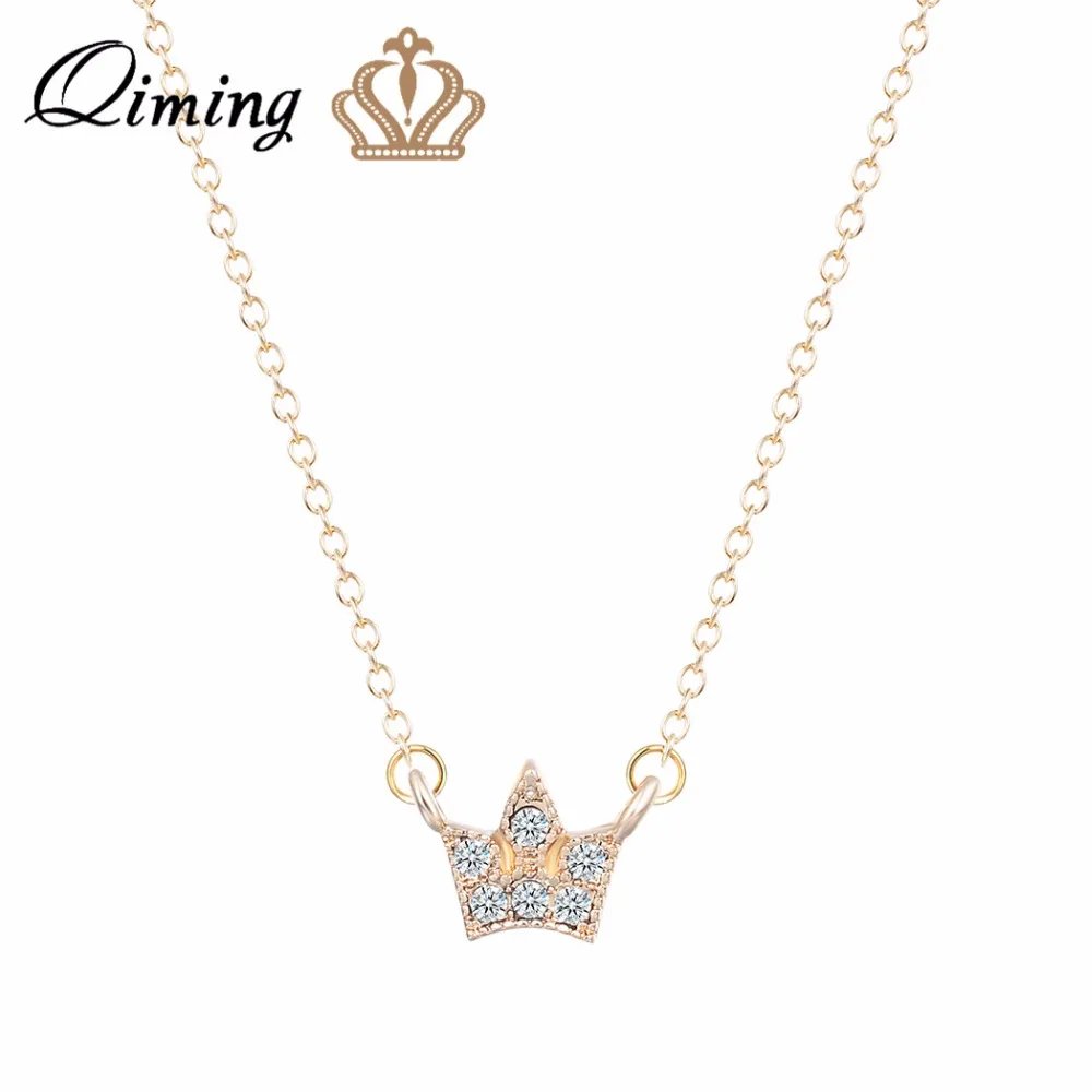 QIMING Новое модное ожерелье с короной из фианита для женщин свадебный подарок