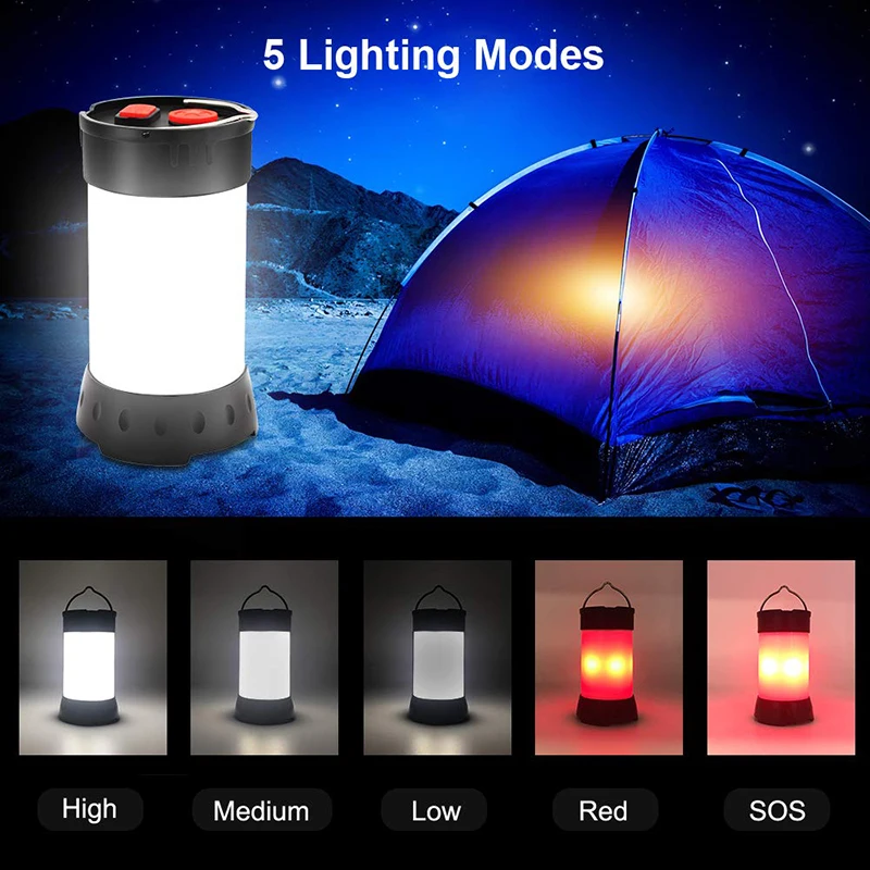 

LED Camping Lantern USB Rechargeable 5 Light Modes Tent Light Waterproof Flashlight Torch Portable Lamp Outdoor Camping Gear