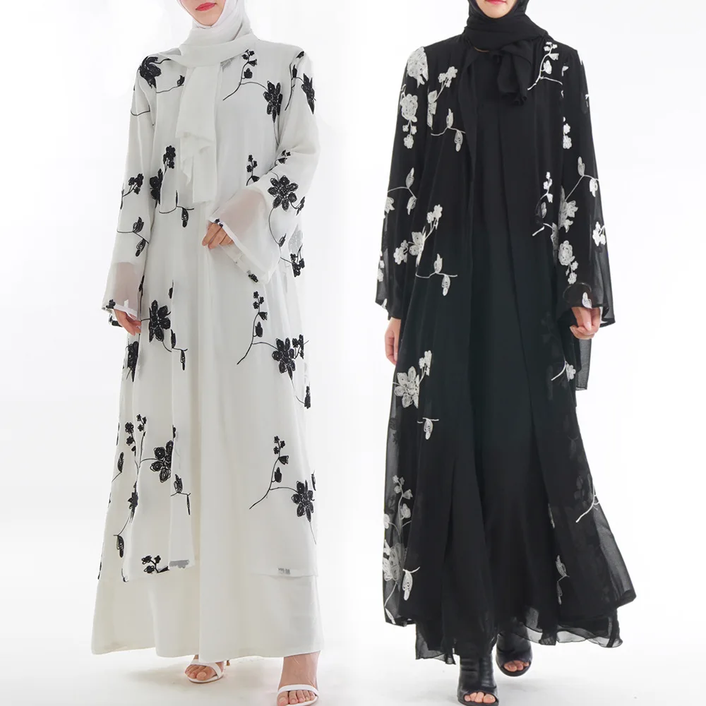 Женское платье-кимоно в мусульманском стиле, длинное платье с цветочным принтом
