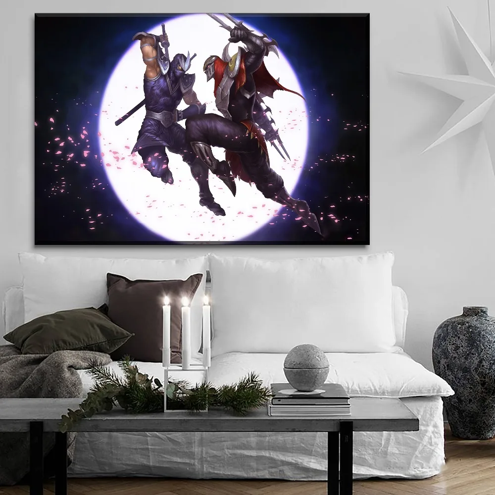 League Of Legends игры задний фон луна ночь меч воина для косплея Дуэль живопись на
