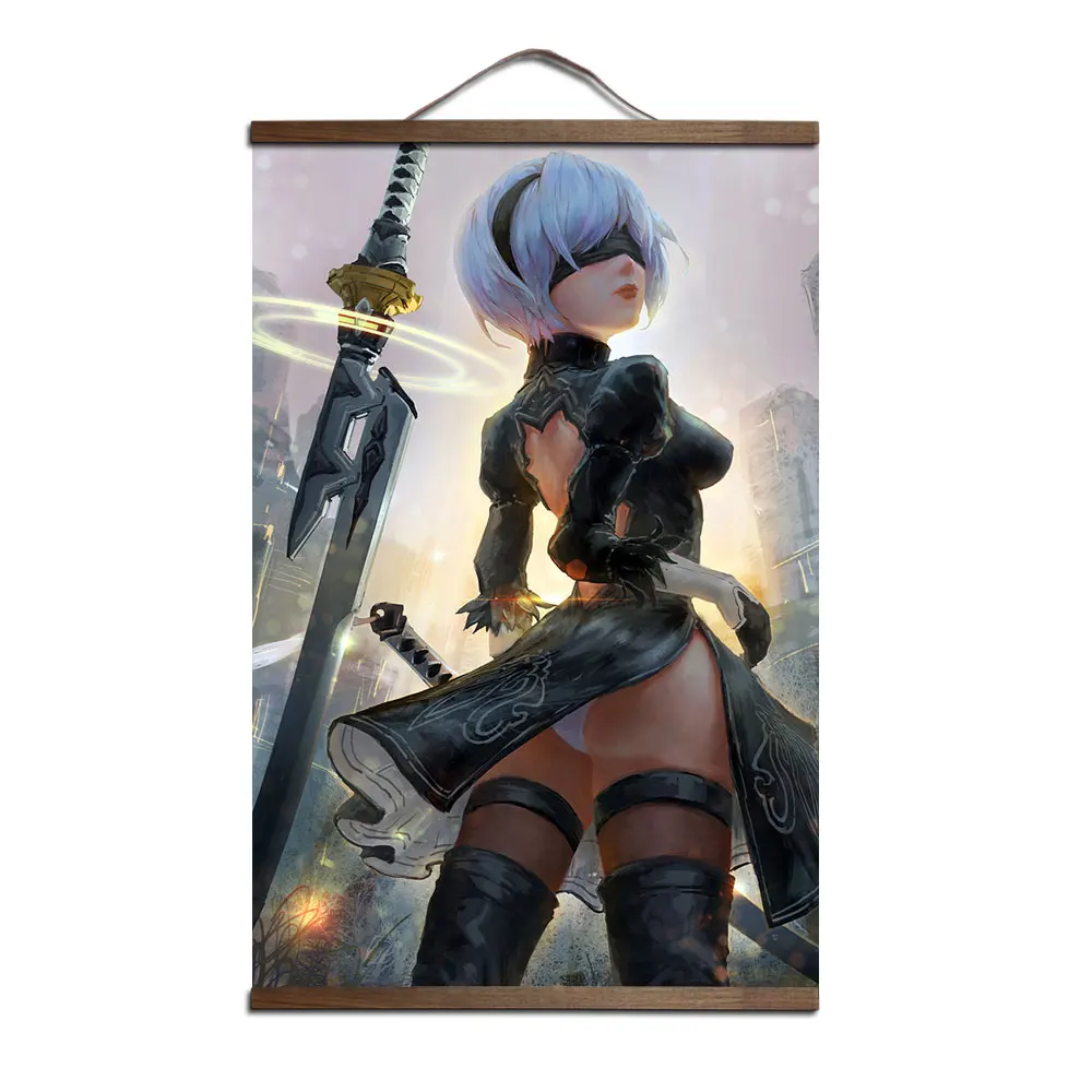 NieR: Automata игра плакат для HD Холст Плакаты украшение интерьера живопись с твердой древесины Висячие свиток-продавец - Цвет: 15