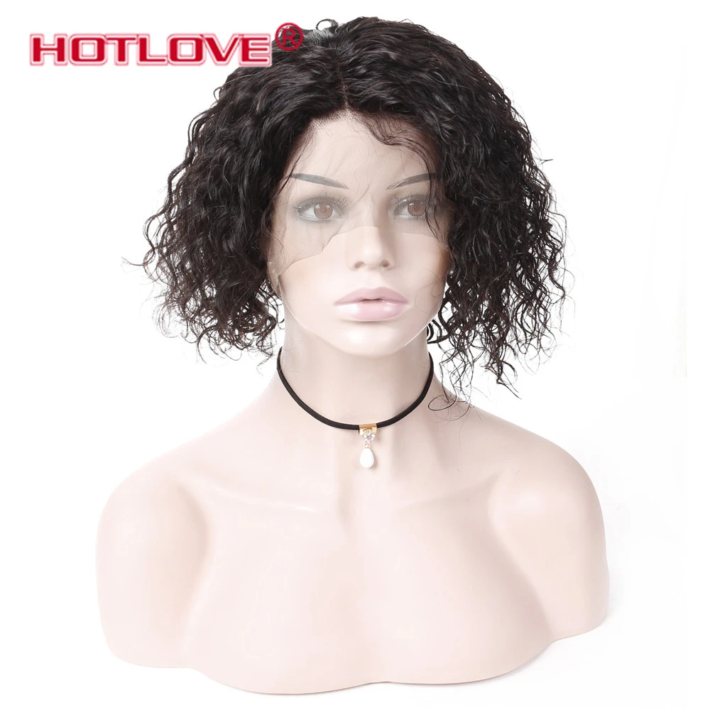 Hotlove Curly Short Bob Wig Brazilian Remy Hair Lace Front Human Wigs For Women Frontal Pre Plucked 8 - 12 inch | Шиньоны и парики