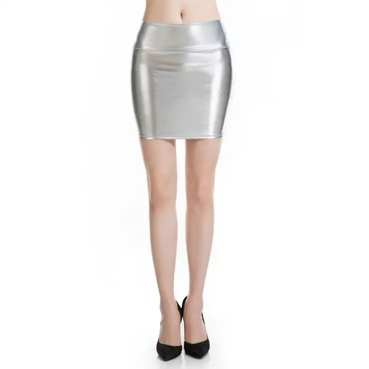 D095 Silver white CHSDCSI, Новое поступление, юбки из искусственной кожи, высокая талия, сексуальные, карандаш, офисные юбки,, летние, женские, одноцветные, мини, облегающие, юбка размера плюс - Цвет: D095 Silver white