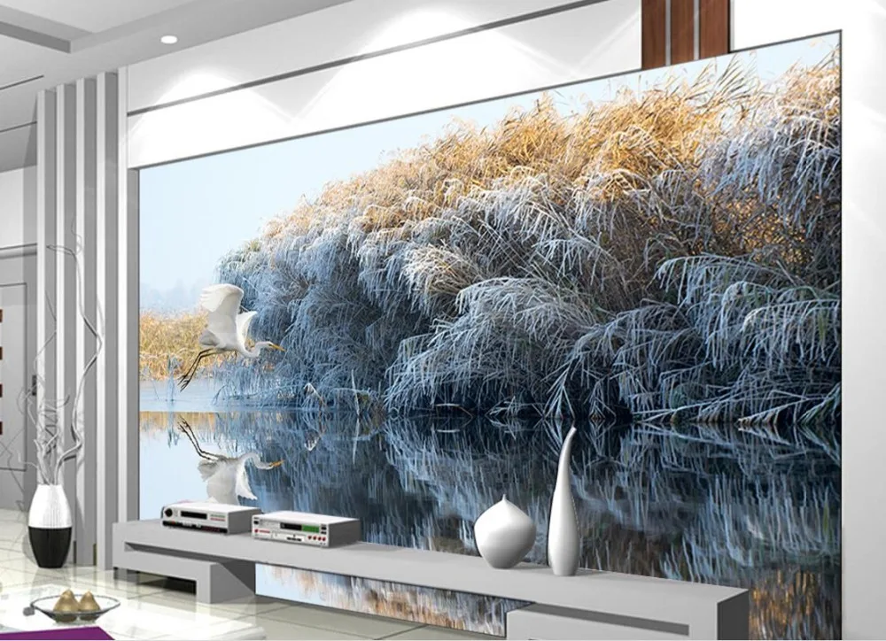

3D-обои в китайском стиле с изображением лебедя и тростника, Настенные обои