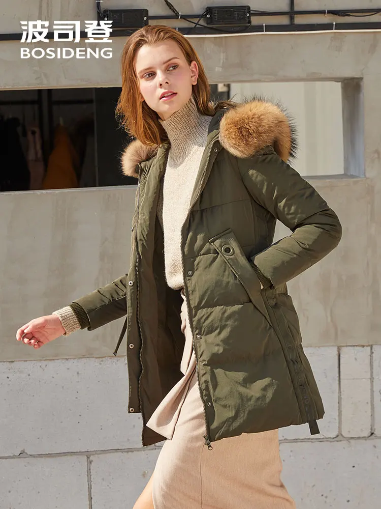 Женский пуховик на утином пуху BOSIDENG зимний средней длины с натуральным меховым
