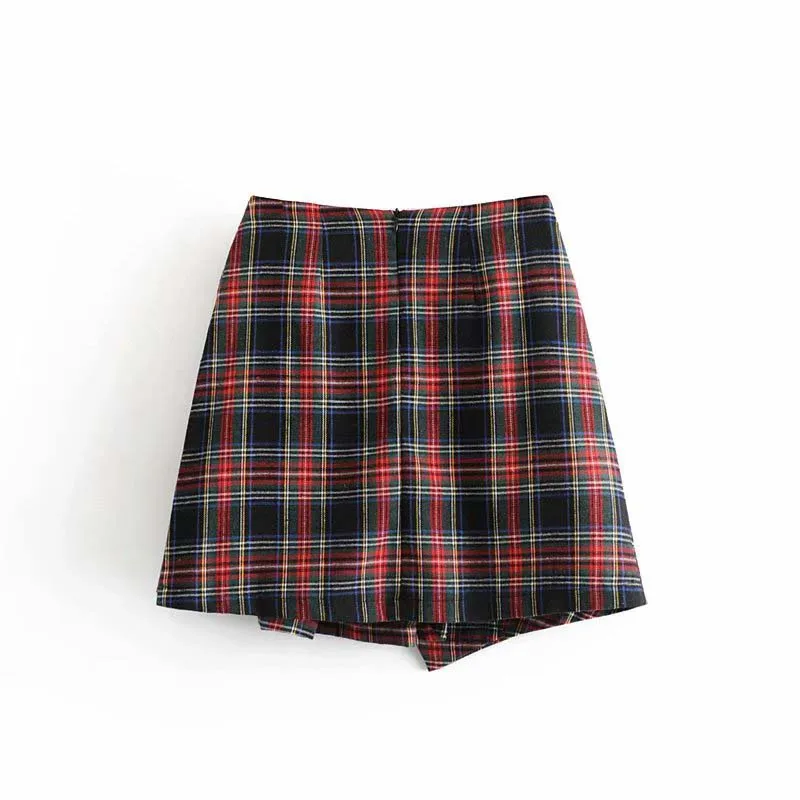 Wonder Women Spring Retro Plaid Mini Skirts Vintage Sashes Female Pleated Skirts Casual High Waist Lady A-Line Skirts Bottoms