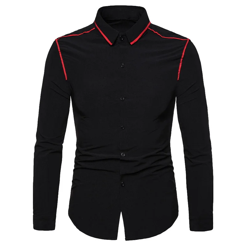 HEFLASHOR белые мужские рубашки с длинным рукавом Chemise модный бизнес Дизайн мужские s тонкие повседневные Camisa Рубашки - Цвет: black 1