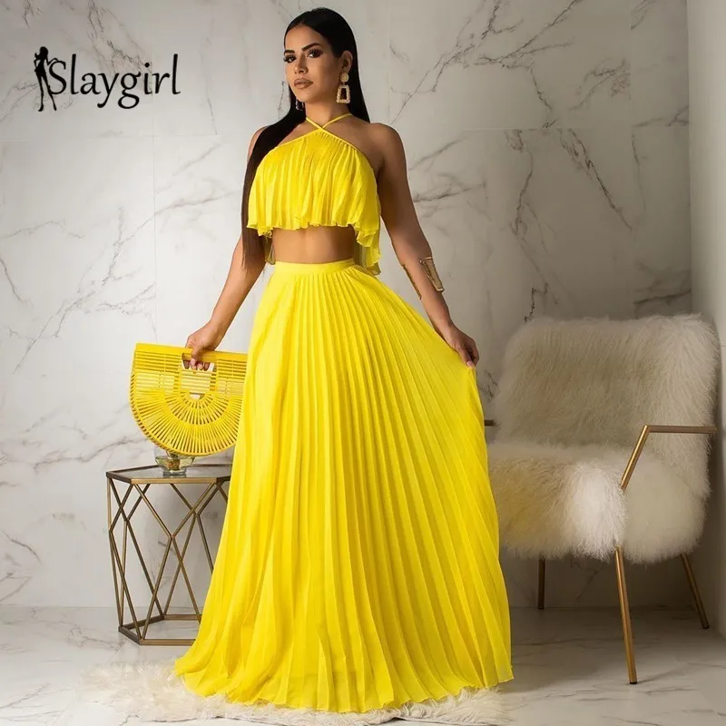 Slaygirl модное летнее женское платье, элегантное праздничное платье с лямкой на шее и рюшами, женское праздничное платье макси, сексуальное пляжное женское платье, Vestidos