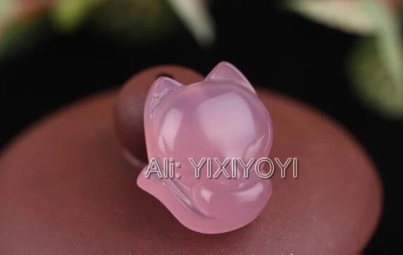 Pink Очаровательная китайская ручная работа, натуральный желтый, зеленый, розовый Агат, нефрит, резной милый мини-кулон с лисой+ веревочное ожерелье, хорошее ювелирное изделие - Цвет камня: Pink