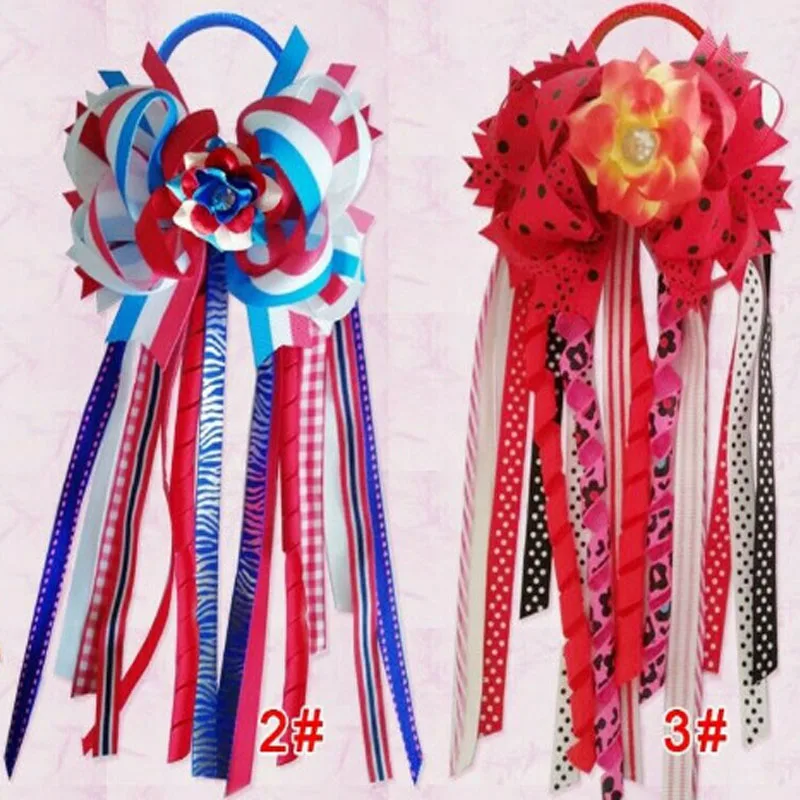 

50 BLESSING Girl 4.5" Colorful Ring Ponytail Hair Bow Elastic Pony Streamers