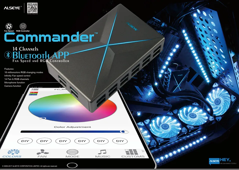 ALSEYE кулер контроллер для Компьютере Bluetooth Скорость вентилятора и LED RGB управления по телефону приложение для 14 вентилятор системы охлаждения