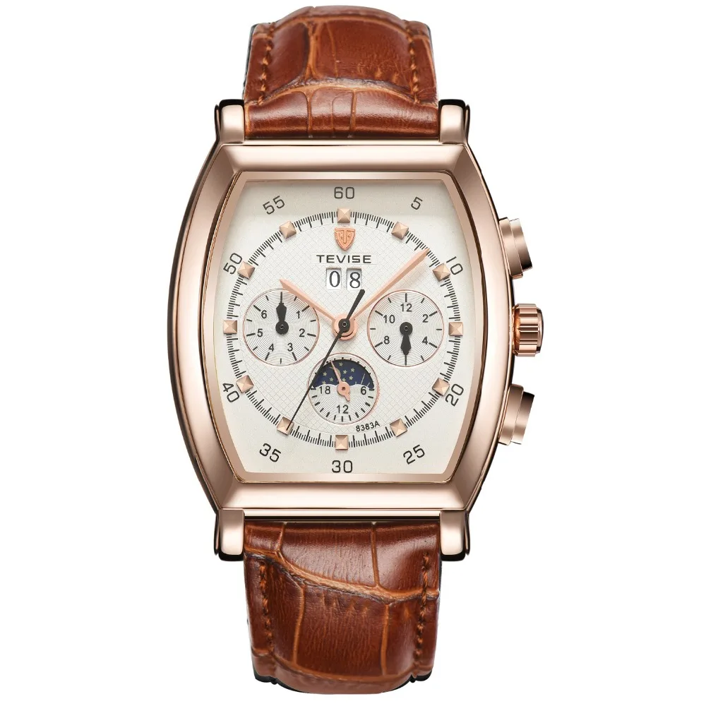 

TEVISE Brand High Quality Moon phase Automatic Mechanical Watches Men Self Wind Business Genuine Leather Calendar Wristwatches