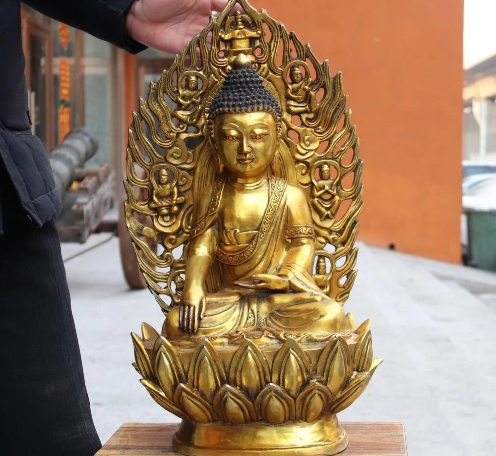 Тибетский буддистский храм Медный позолоченный Шакьямуни Статуэтка Будда