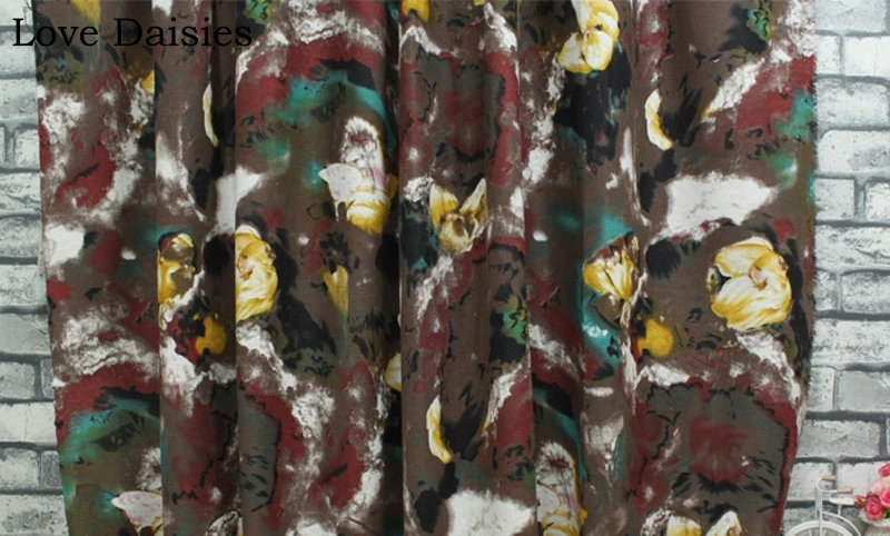 Cotton/Linen BROWN Retro Shading Style Printing Yellow Dark Red Blue Fabrics for Tablecloth Curtain Apparel Dress Handwork Craft | Дом и сад