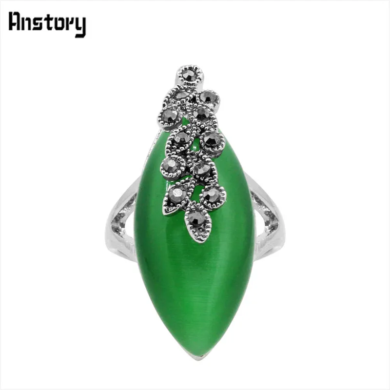 Eye Shape Opal Resin Rings Vintage Plant Leaf For Women Antique Silver Plated Fashion Jewelry | Украшения и аксессуары
