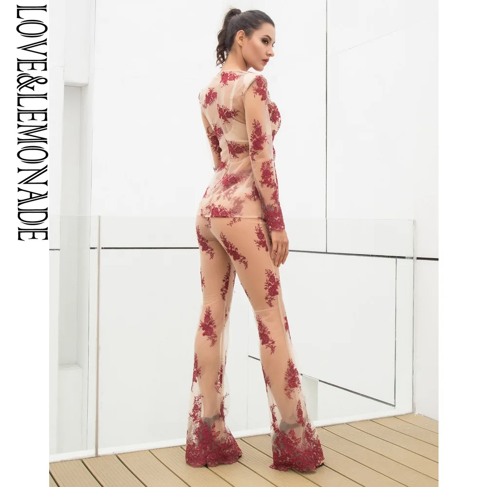 LOVE & LEMONADE сексуальный красный кружевной полностью прозрачный Двухсекционный