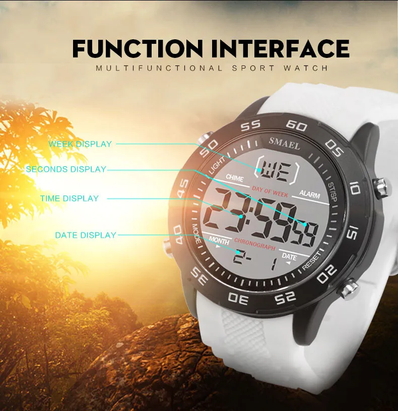 Мужские спортивные электронные часы с простым и стильным цифровым циферблатом