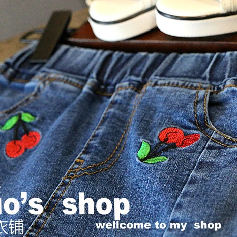 Мода модель Cherry denim девушки юбки лето 2017 детей tassle джинсы pettiskirt для тюль юбка юп