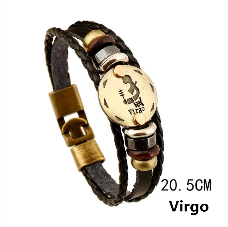 Virgo 12 браслеты с изображениями созвездий модные ювелирные изделия кожаный браслет мужские повседневные персональные Знаки зодиака панк браслет - Окраска металла: Virgo