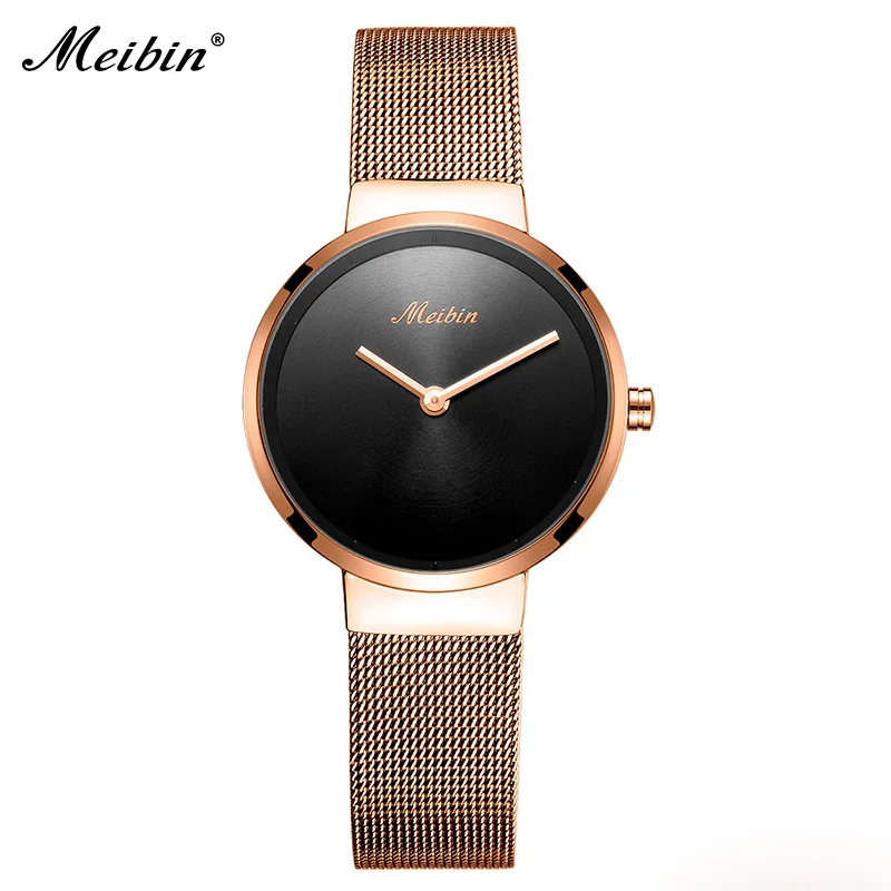 

Meibin Top Brand Fashion Women Quartz Watch Casual Stainless Steel Mesh Ladies Wristwatches Big Dial Lady Watch Relogio Feminino