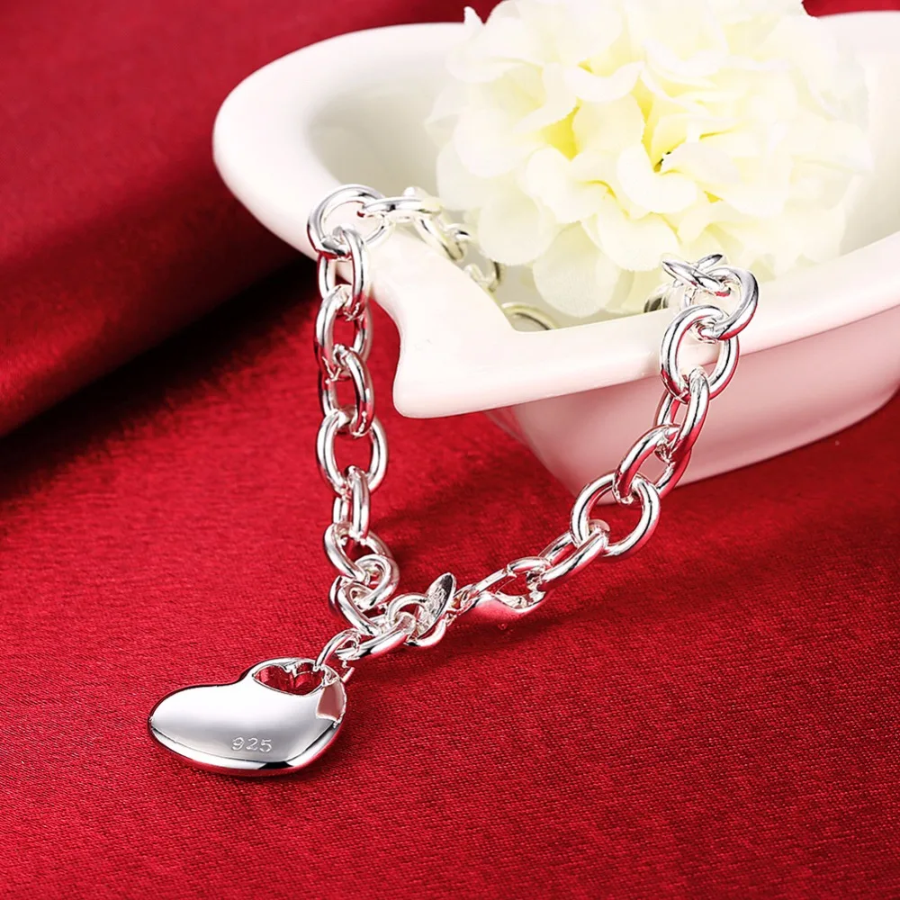 Женский браслет с подвеской в виде сердца серебряным покрытием 20 см|bangles fashion|fashion