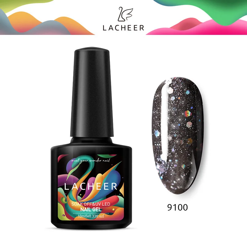 Lacheer UV набор гель-лаков для ногтей впитывающийся УФ-гель Полупостоянный Гибридный СВЕТОДИОДНЫЙ лак для ногтей маникюрный набор блестящие светодиодные Гелевые наборы - Цвет: 9100