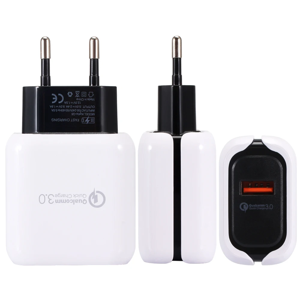 QC3.0 2.4A aвтомобильное зарядное устройство с одним USB Смарт AC дорожное сетевое Зарядное устройство быстрой Зарядное устройство 5V Мощность адаптер быстрой зарядки