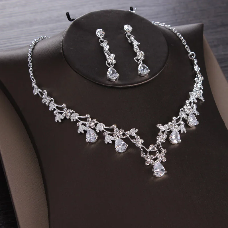Necklace Clip Earing Свадебная тиара принцесса Хрустальная корона Корея модные аксессуары для волос ювелирные изделия невесты серебряное Золотое розовое диадемы и короны девушки - Окраска металла: Necklace Clip Earing
