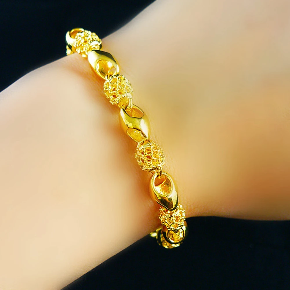 Браслет с цепочкой и бусинами наполненный желтым золотом женские аксессуары |