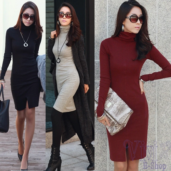 15 Fashion Women S Turtleneck Long Sleeve Basic One Piece Casual Autumn And Winter Dress Women Slim Office Sweater Dresses Ynn Zhenskaya Odezhda Aliekspress
