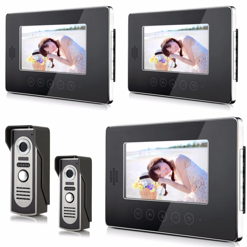 

SmartYIBA Home Security 7''Inch Color Monitor Wired Video Doorbell Intercom Door Phone System Night Vision 3 Monitor 2 Camera