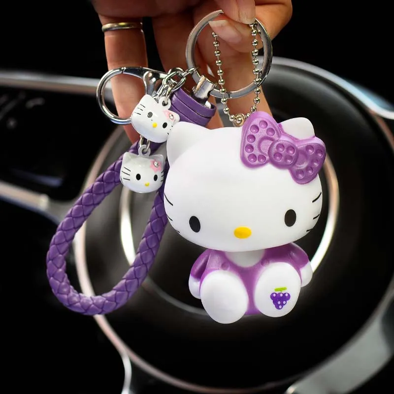 Милый мультфильм ПВХ кошка рисунок «hello kitty» кукла брелок кожа Веревка металлический держатель для ключей брелок с колокольчиком брелок Шарм сумка авто кулон подарки