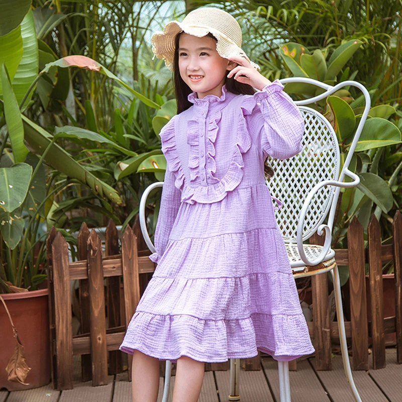 2017 Autumn Children's Clothing Girls Dress Long Sleeve Ruffle Neck Elegant Vintage Dresses Kids Clothes Vestido Princesa | Детская