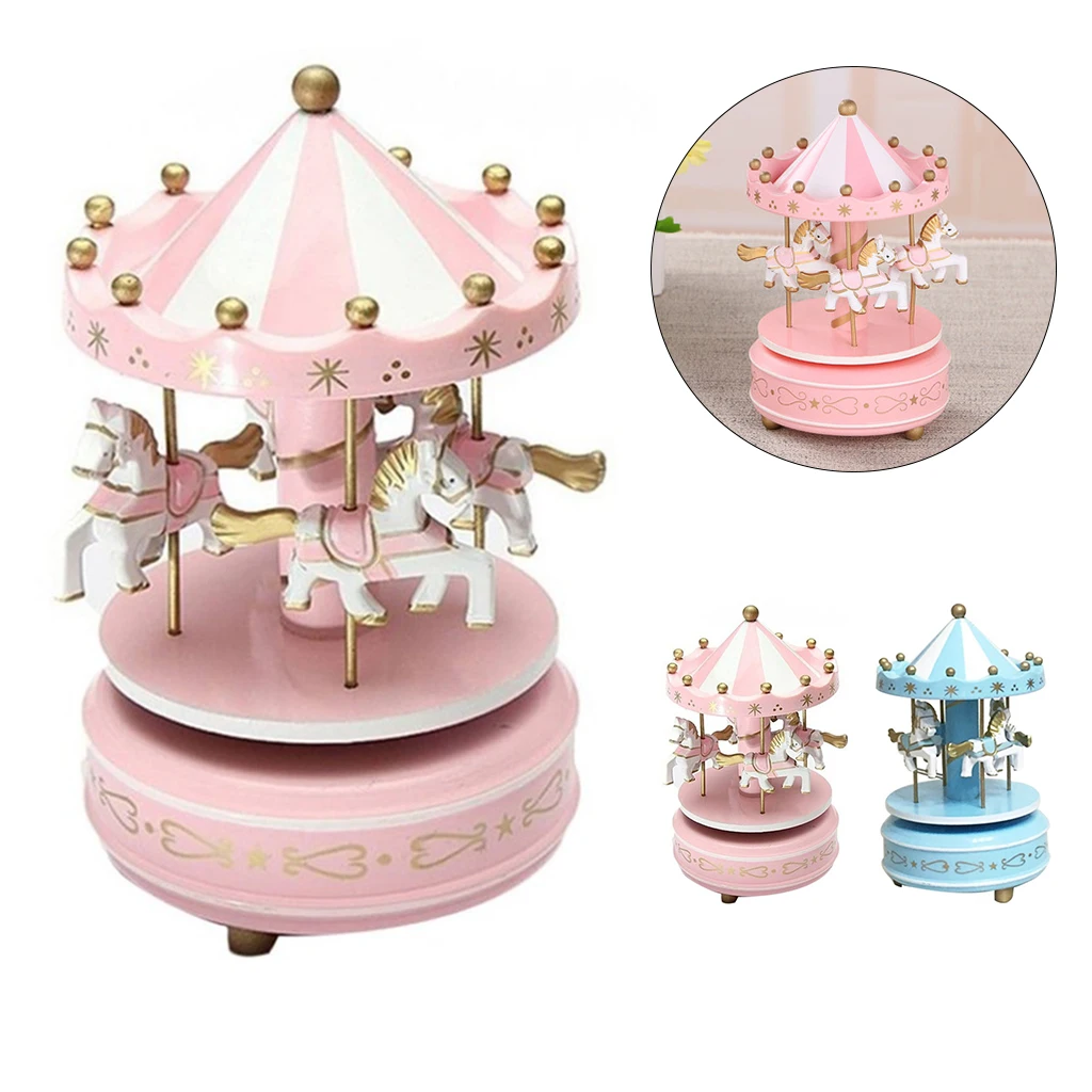 Новая деревянная музыкальная шкатулка Merry Go Детская игра домашний декор карусель
