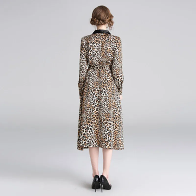 Женское винтажное платье с леопардовым принтом Элегантное Длинное Платье
