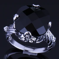 jolly big square black cubic zirconia 925 sterling silver ring v0152