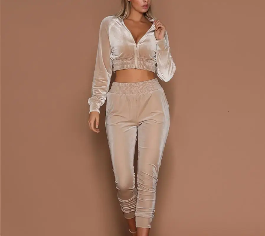 Костюм спортивный женский бархатный из двух предметов толстовка с капюшоном и