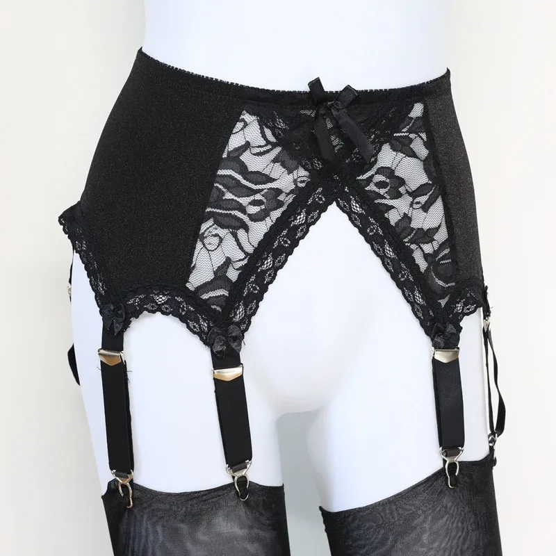 Lace cross 6 ремешок Роскошный пояс для чулок черный(пояс для чулок), кружева Панель подвязки Большие размеры комплект 1 пара чулки для бесплатной, размер чулки s-xxl - Цвет: Lace cross