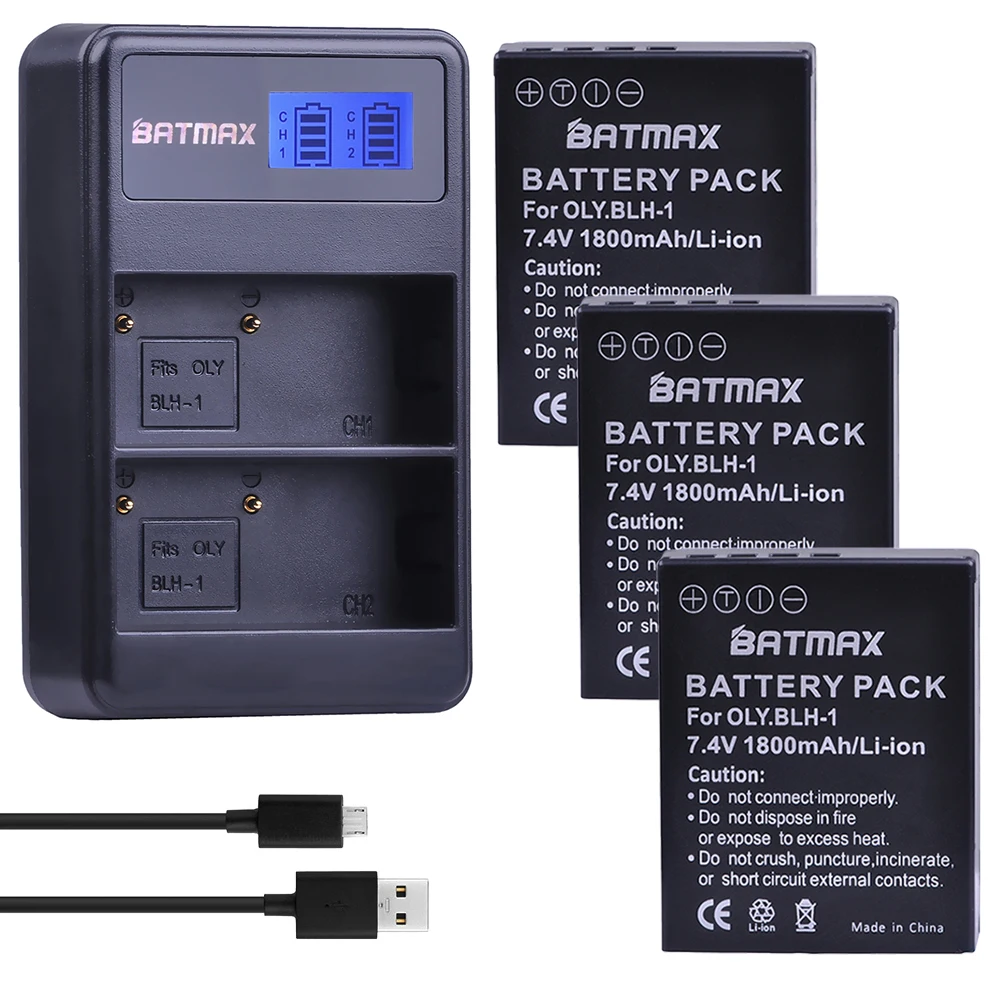 Batmax 3 шт. 1800 мАч BLH 1 BLH1 аккумуляторы для камеры Accu + ЖК дисплей двойное зарядное