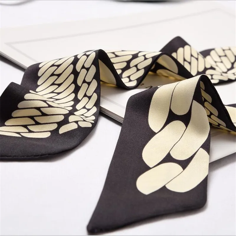 New Women Skinny Scarf Faux Silk Wrap Chain Floral Patchwork Print Bag Handle Ribbons Head Tie Band Neckerchief Scarves |