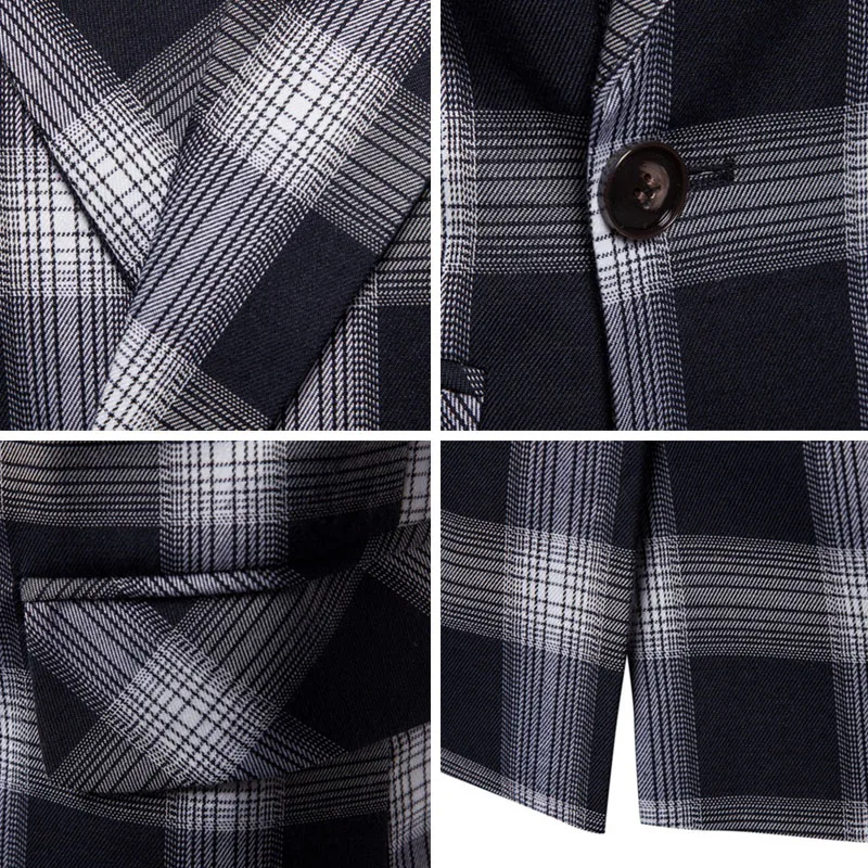 AOWOFS плед блейзеры Для мужчин костюмы Мода одной кнопки пиджак Slim Fit клетчатый Для мужчин s Блейзер Одежда сцены