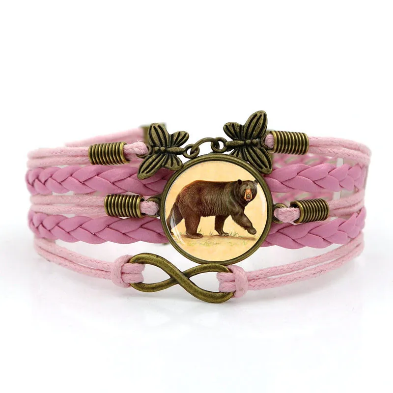 Handmade Leather bracelet Glass convex combination Bear Vintage Jewelry Multilayer Infinity bracelets birthday gift | Украшения и