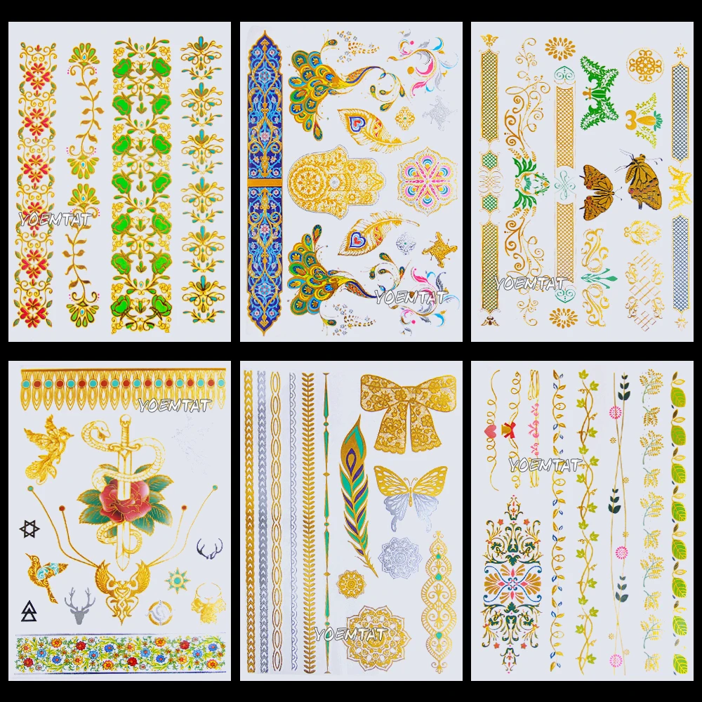 Вспышка металлик водостойкая татуировка временный цвет золото серебро женская