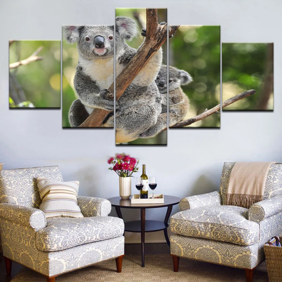 

5 Panel Nordic Art Animal Posters and Prints Cute Koala Wall Art Canvas Painting Wall Pictures For Living Room Home Decor