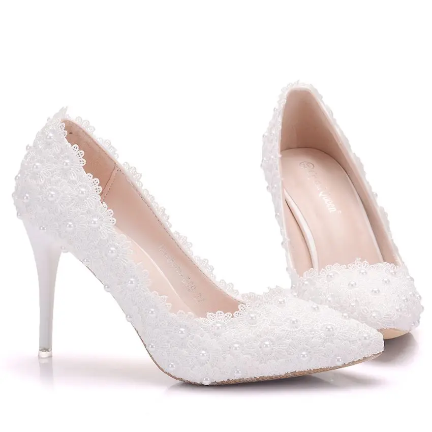 Женские свадебные туфли украшенные кристаллами на высоком каблуке 9 см|heels