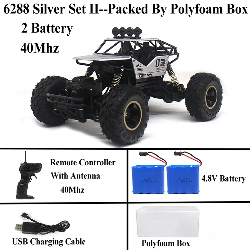 6288-Silver Set 2 4WD Электрический Радиоуправляемый автомобиль Рок Гусеничный пульт дистанционного управления игрушечные машинки на радиоуправлении led 4x4 привод внедорожные Игрушки для мальчиков Детский подарок 6288 - Цвет: 6288-Silver Set 2