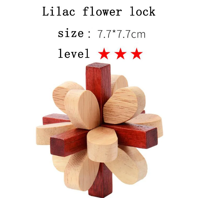 Lilac flower lock Китай классический 3D Деревянный головоломка игрушки Cube игровая модель дизайн комплект развивающие игры головоломки игры игрушки для взрослых детей - Цвет: Lilac flower lock