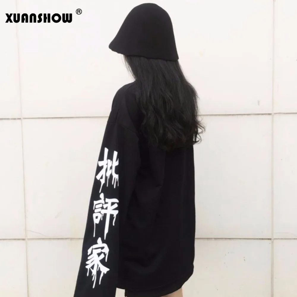 XUANSHOW негабаритный верхушки Панк готика женщины Уличная одежда резка край Наука