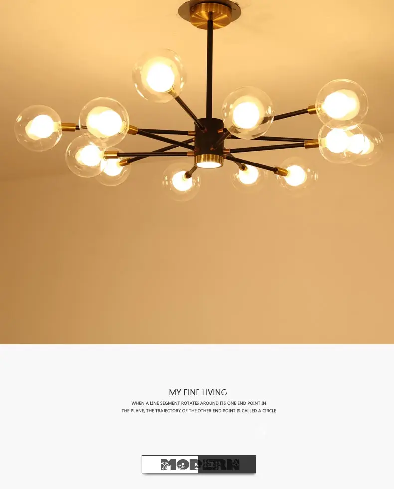 Lustre Led стеклянная дизайнерская лампа черная люстра, светильник современная гостиная спальня кухонный Декор Домашнее освещение Утюг G9